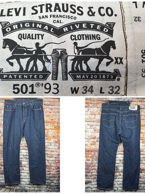 Vintage Levi 501 93 White Label Button Fly Straight Leg Denim Jeans 34"x32 Y2K